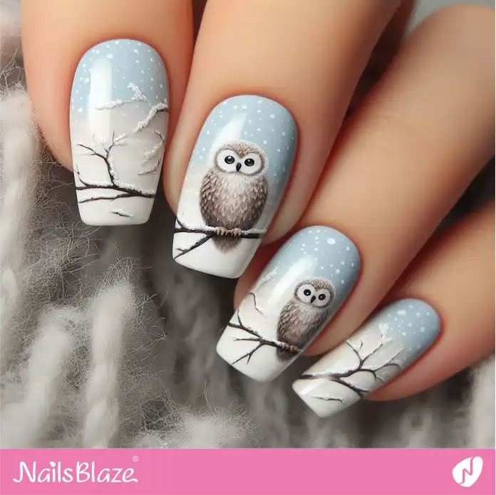 Ombre Nails with Snowy Owls | Polar Wonders Nails - NB3127